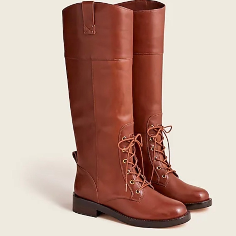 J.Crew Leather lace-up knee-high boots two tone